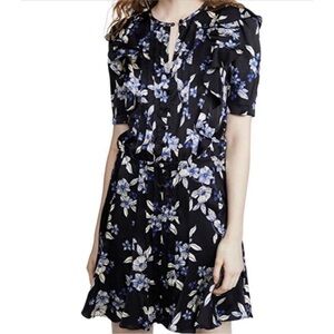 Veronica Beard Black Floral Mini Dress with Blue & White Blooms